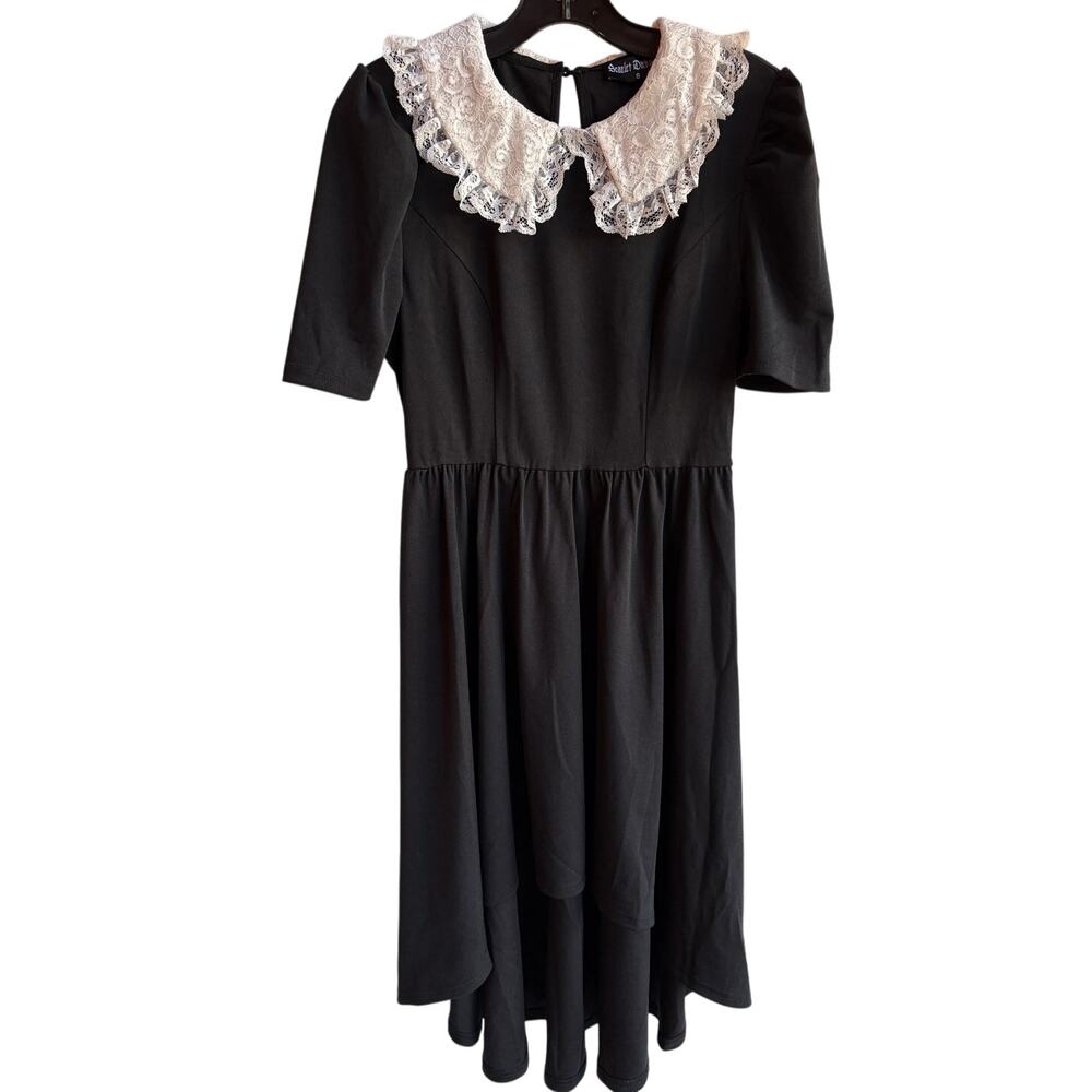 Scarlet Darkness Gothic Wednesday Addams Style Dress with Lace Collar size S
